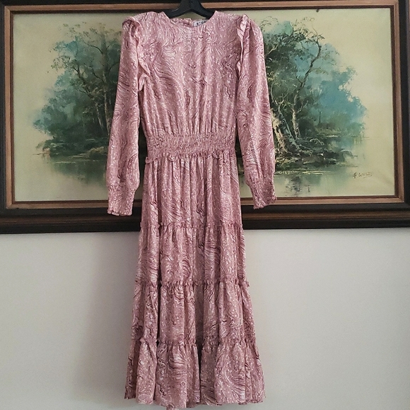 Maxi Dresses Elastic Waist High Neck Tiered Ruffle Hem Wrinkle-Free - Picture 3 of 6